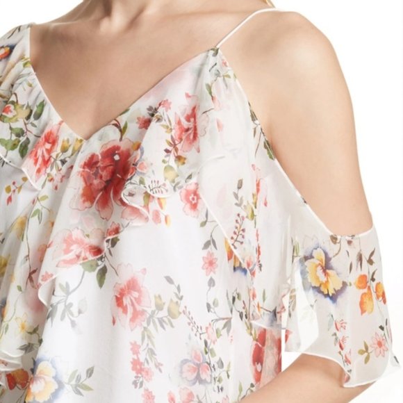 Alice + Olivia Floral One Shoulder Ruffle Top - Picture 1 of 3